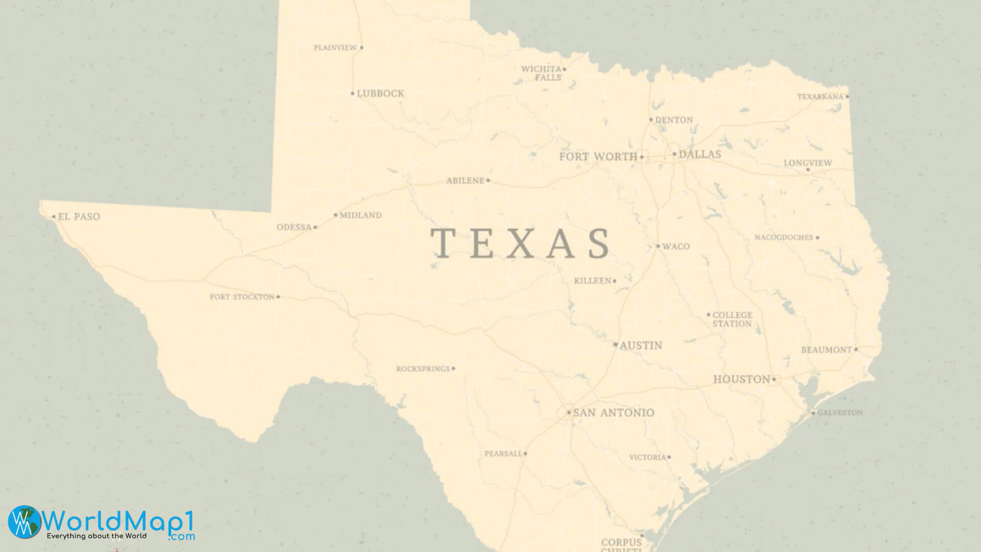 Texas Main Cities Map in th US
